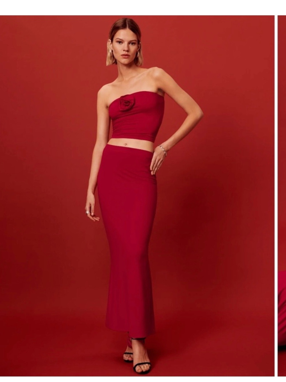 Reformation Strapless Rose Accent Two Piece Set - Red
